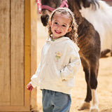 Dave&Bella Girls Toddler Beige Print Hooded Cardigan Jackets