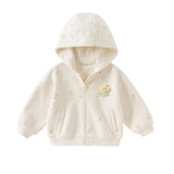 Dave&Bella Girls Toddler Beige Print Hooded Cardigan Jackets
