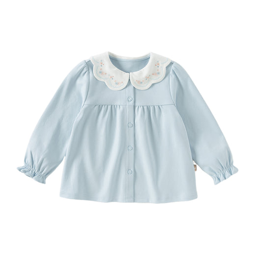 Dave&Bella Girls Autumn Cotton Casual Neckline Embroidered Shirt Blouse