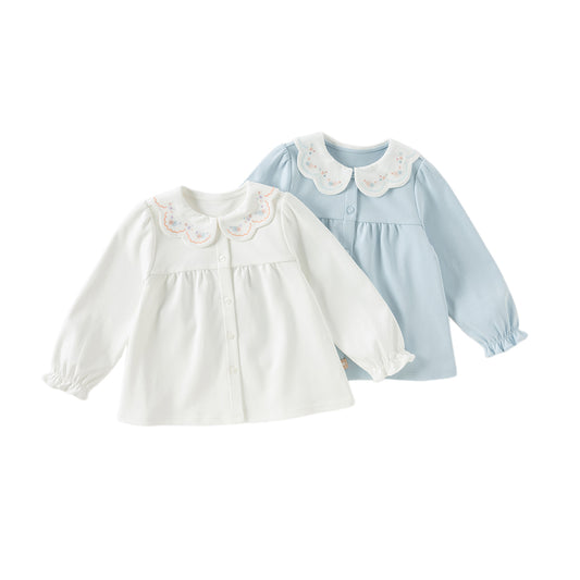 Dave&Bella Girls Autumn Cotton Casual Neckline Embroidered Shirt Blouse