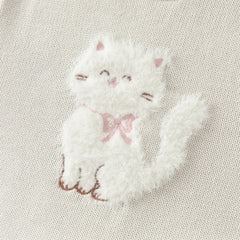 Dave&Bella Toddler Girls Autumn Light Grey Cat Print Cute Knit Sweater Mesh Party Dress