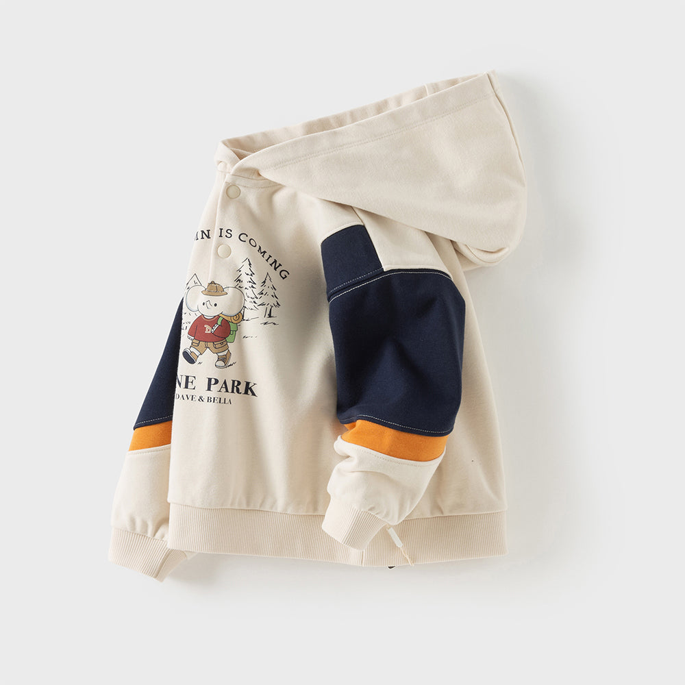 Dave&Bella Toddler Boys Beige Hooded Sweatshirts Tops