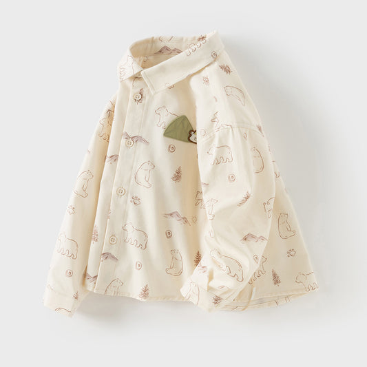 Dave&Bella Boys Autumn Cotton Apricot Print Shirt Top