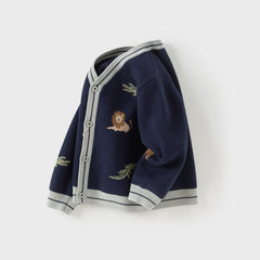 Dave&Bella Toddler Boys Autumn Cotton Navy Blue Animal Print Cardigans Jacket