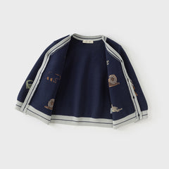 Dave&Bella Toddler Boys Autumn Cotton Navy Blue Animal Print Cardigans Jacket