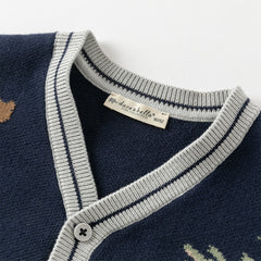 Dave&Bella Toddler Boys Autumn Cotton Navy Blue Animal Print Cardigans Jacket