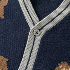 Dave&Bella Toddler Boys Autumn Cotton Navy Blue Animal Print Cardigans Jacket