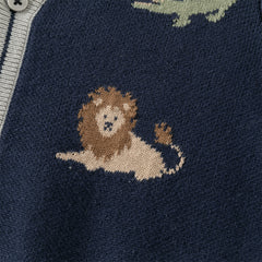 Dave&Bella Toddler Boys Autumn Cotton Navy Blue Animal Print Cardigans Jacket