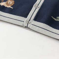 Dave&Bella Toddler Boys Autumn Cotton Navy Blue Animal Print Cardigans Jacket