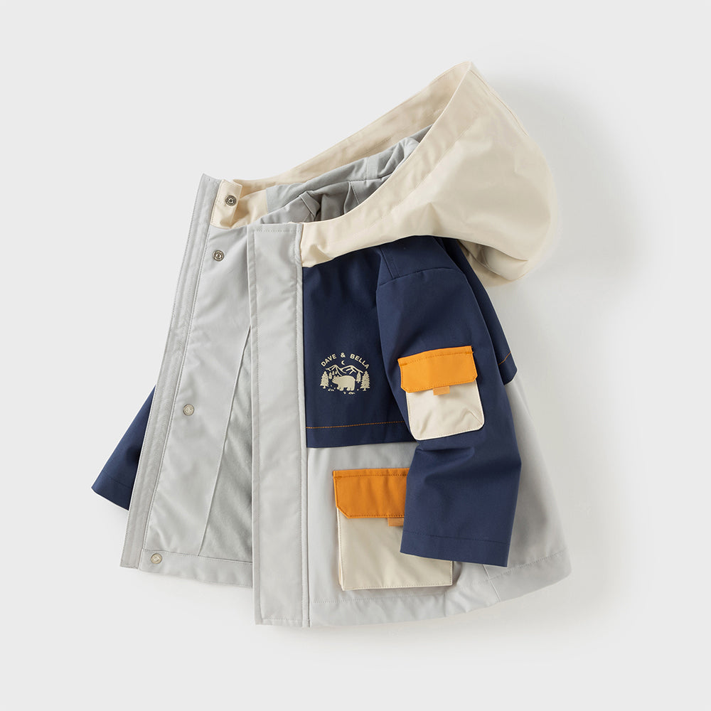 Dave&Bella Boys Kids Navy Blue Windproof Hooded Jackets
