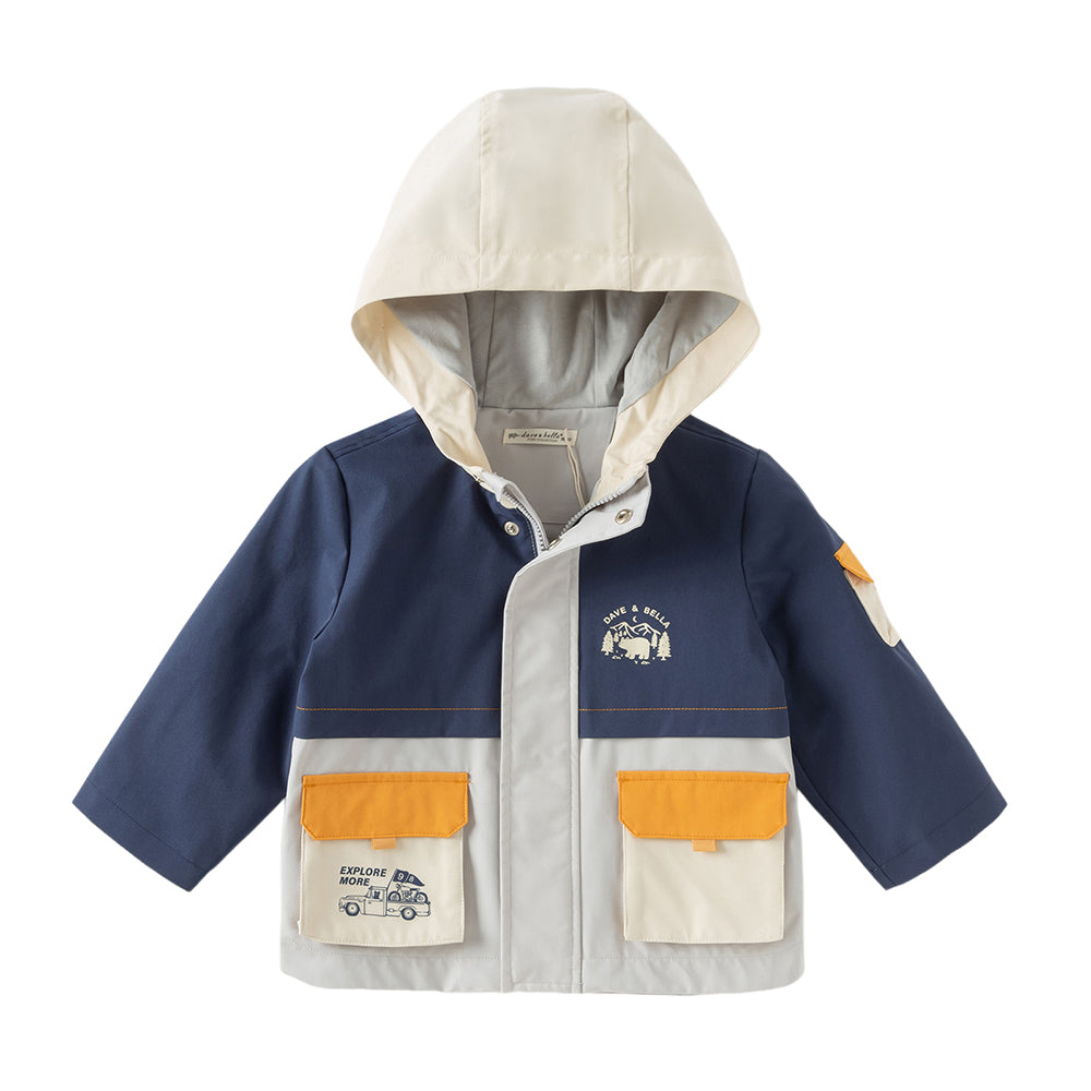 Dave&Bella Boys Kids Navy Blue Windproof Hooded Jackets