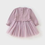 Dave&Bella Toddler Girls Noble Purple Embroidery Sweater Mesh Princess Dress