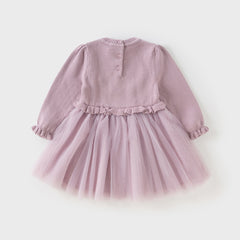 Dave&Bella Toddler Girls Autumn Noble Purple Embroidery Sweater Mesh Princess Dress
