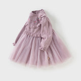 Dave&Bella Toddler Girls Noble Purple Embroidery Sweater Mesh Princess Dress