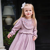 Dave&Bella Toddler Girls Noble Purple Embroidery Sweater Mesh Princess Dress