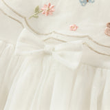 Dave&Bella Girls Autumn Sweet Beige Mesh Flower Embroidery Princess Dress (Copy)-1