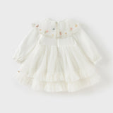 Dave&Bella Girls Autumn Sweet Beige Mesh Flower Embroidery Princess Dress (Copy)-1