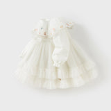Dave&Bella Girls Autumn Sweet Beige Mesh Flower Embroidery Princess Dress (Copy)-1