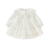 Dave&Bella Girls Autumn Sweet Beige Mesh Flower Embroidery Princess Dress (Copy)-1