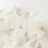 Dave&Bella Girls Autumn Sweet Beige Mesh Flower Embroidery Princess Dress (Copy)-1
