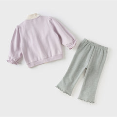 Dave&Bella Toddler Girls Autumn Purple Coat Grey Pants Suit Sets