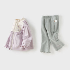Dave&Bella Toddler Girls Autumn Purple Coat Grey Pants Suit Sets