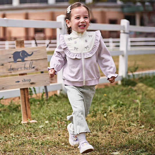 Dave&Bella Toddler Girls Autumn Purple Coat Grey Pants Suit Sets