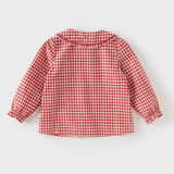 Dave&Bella Toddler Girls Cotton Red White Plaid Long Sleeve Shirt Top -1