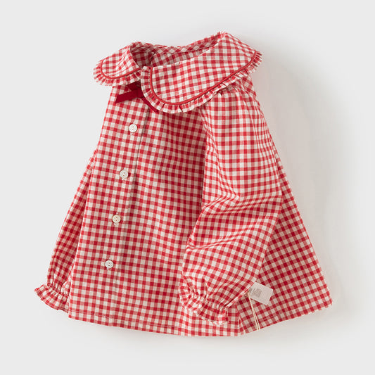 Dave&Blla Girls Autumn Cotton Red White Plaid Long Sleeve Shirt Top