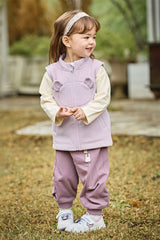 Dave&Bella Toddler Girls Autumn Soft Khaki/Purple Fleece Vest Tops