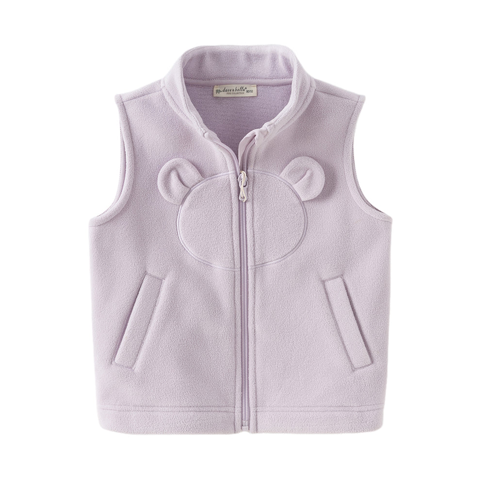 Dave&Bella Toddler Girls Soft Khaki/Purple Fleece Vests