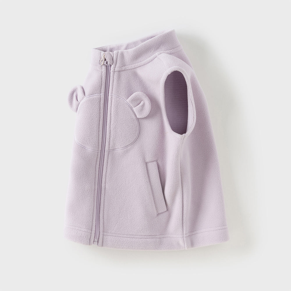 Dave&Bella Toddler Girls Soft Khaki/Purple Fleece Vests
