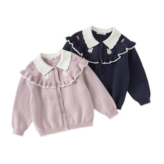 Dave&Bella Girls Autumn Cotton Sweet Casual Sweater Cardigan Coat Top