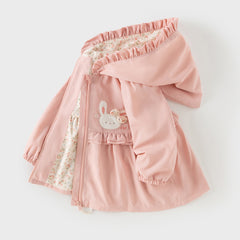 Dave&Bella Girls Autumn Adorable Pink Cartoon Rabbit Long Sleeve Hooded Coat