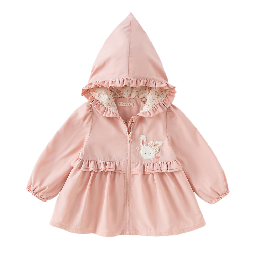 Dave&Bella Girls Autumn Adorable Pink Cartoon Rabbit Long Sleeve Hooded Coat