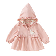 Dave&Bella Girls Autumn Adorable Pink Cartoon Rabbit Long Sleeve Hooded Coat