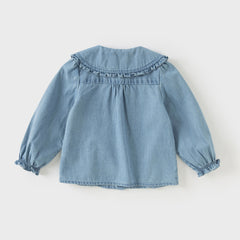 Dave&Bella Girls Autumn Denim Blue Cotton Cute Toddler Shirts Tops