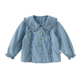 Dave&Bella Toddler Girls Denim Blue Cotton Cute Toddler Shirts Tops