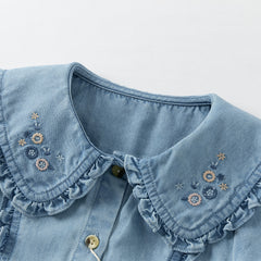 Dave&Bella Girls Autumn Denim Blue Cotton Cute Toddler Shirts Tops