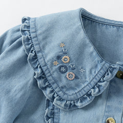 Dave&Bella Girls Autumn Denim Blue Cotton Cute Toddler Shirts Tops