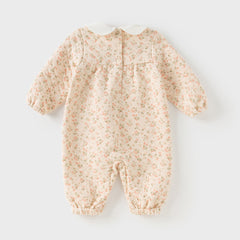 Dave&Bella Baby Girls Autumn Orange Floral Indoor Warm One-piece Crawling Romper Suit