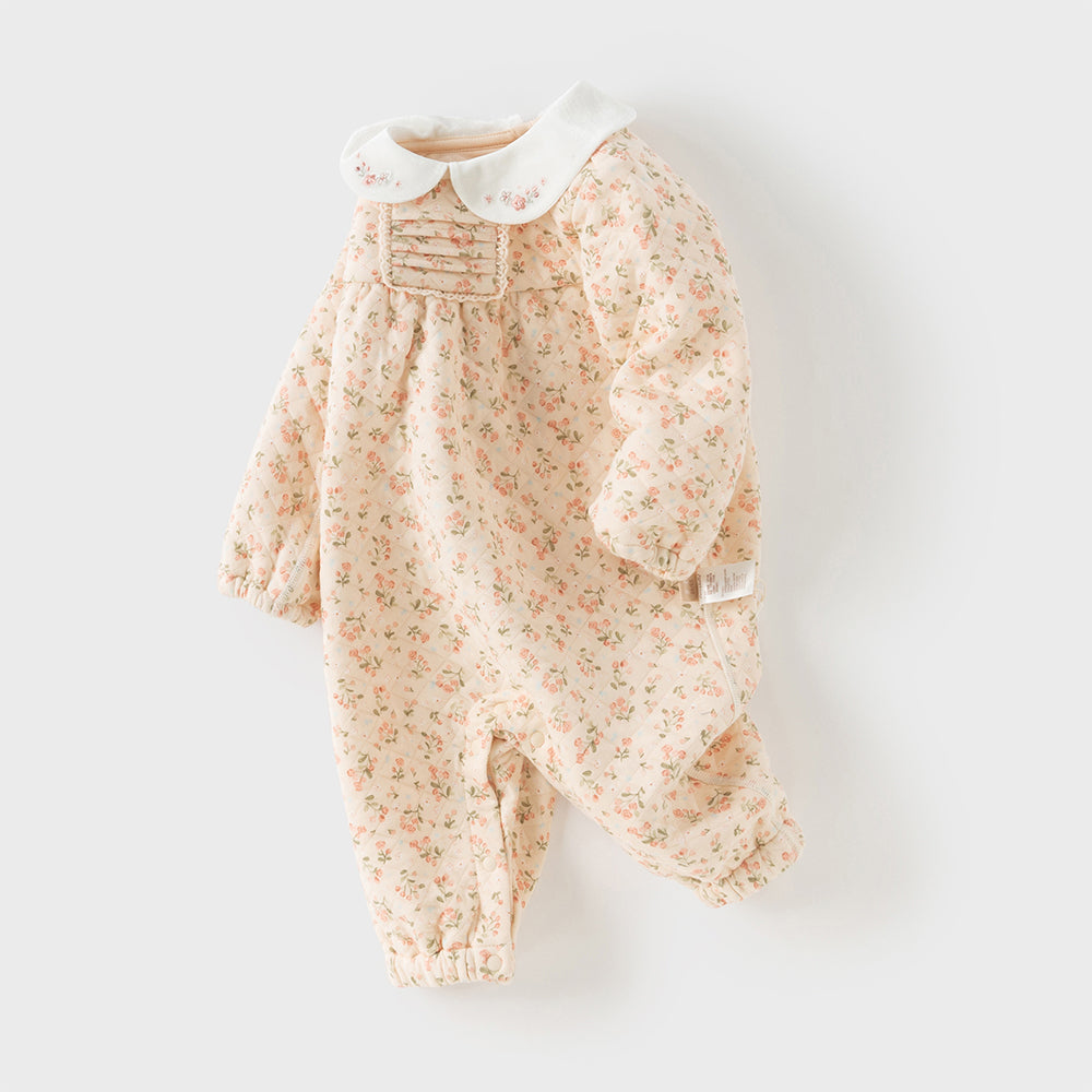 Dave&Bella Baby Girls Orange Floral Indoor Warm One-piece Crawling Romper Suit
