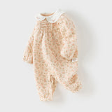 Dave&Bella Baby Girls Orange Floral Indoor Warm One-piece Crawling Romper Suit