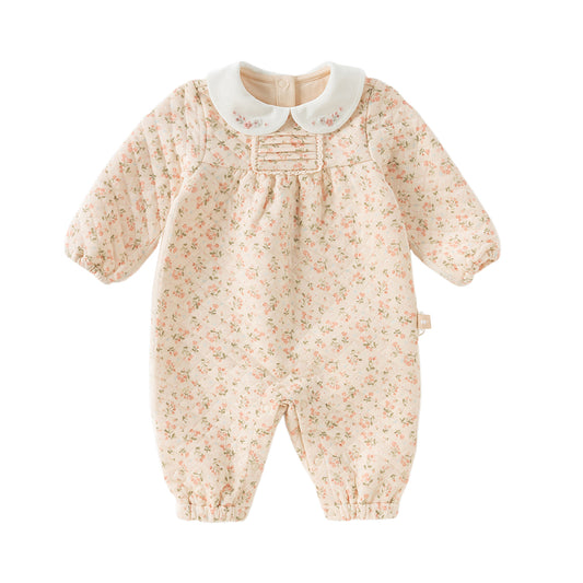Dave&Bella Baby Girls Autumn Orange Floral Indoor Warm One-piece Crawling Romper Suit