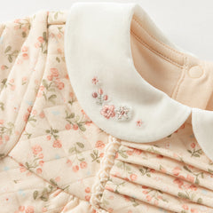Dave&Bella Baby Girls Autumn Orange Floral Indoor Warm One-piece Crawling Romper Suit