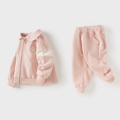 Dave&Bella Girls Autumn Sweet Pink Cotton Pink Coat Long Pant Outfit Sets