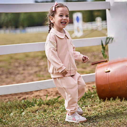 Dave&Bella Girls Autumn Sweet Pink Cotton Pink Coat Long Pant Outfit Sets