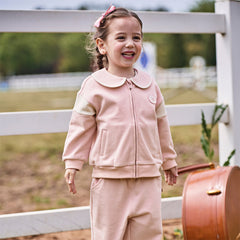Dave&Bella Girls Autumn Sweet Pink Cotton Pink Coat Long Pant Outfit Sets