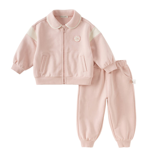 Dave&Bella Girls Autumn Sweet Pink Cotton Pink Coat Long Pant Outfit Sets