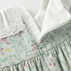 Dave&Bella Girls Autumn Cotton Green Floral Print Long Sleeve Princess Dress